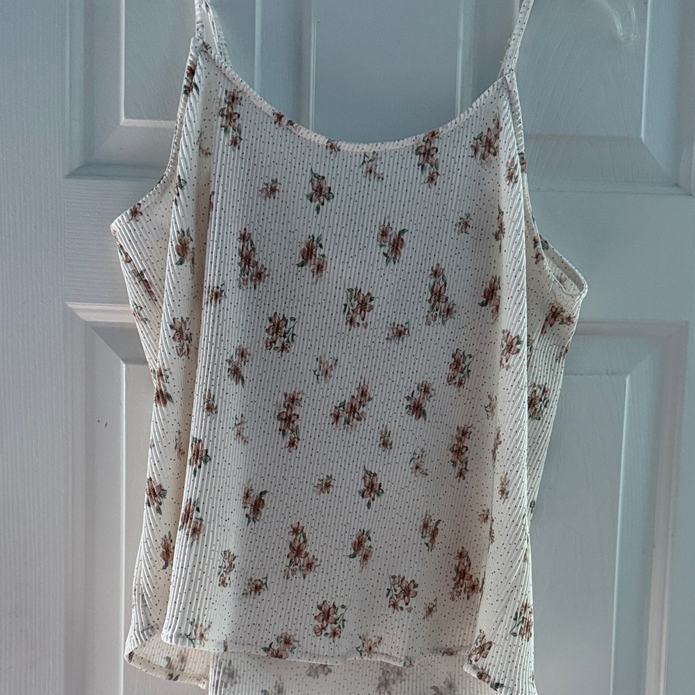 BKE White Floral Ribbed Spaghetti Strap Cami
